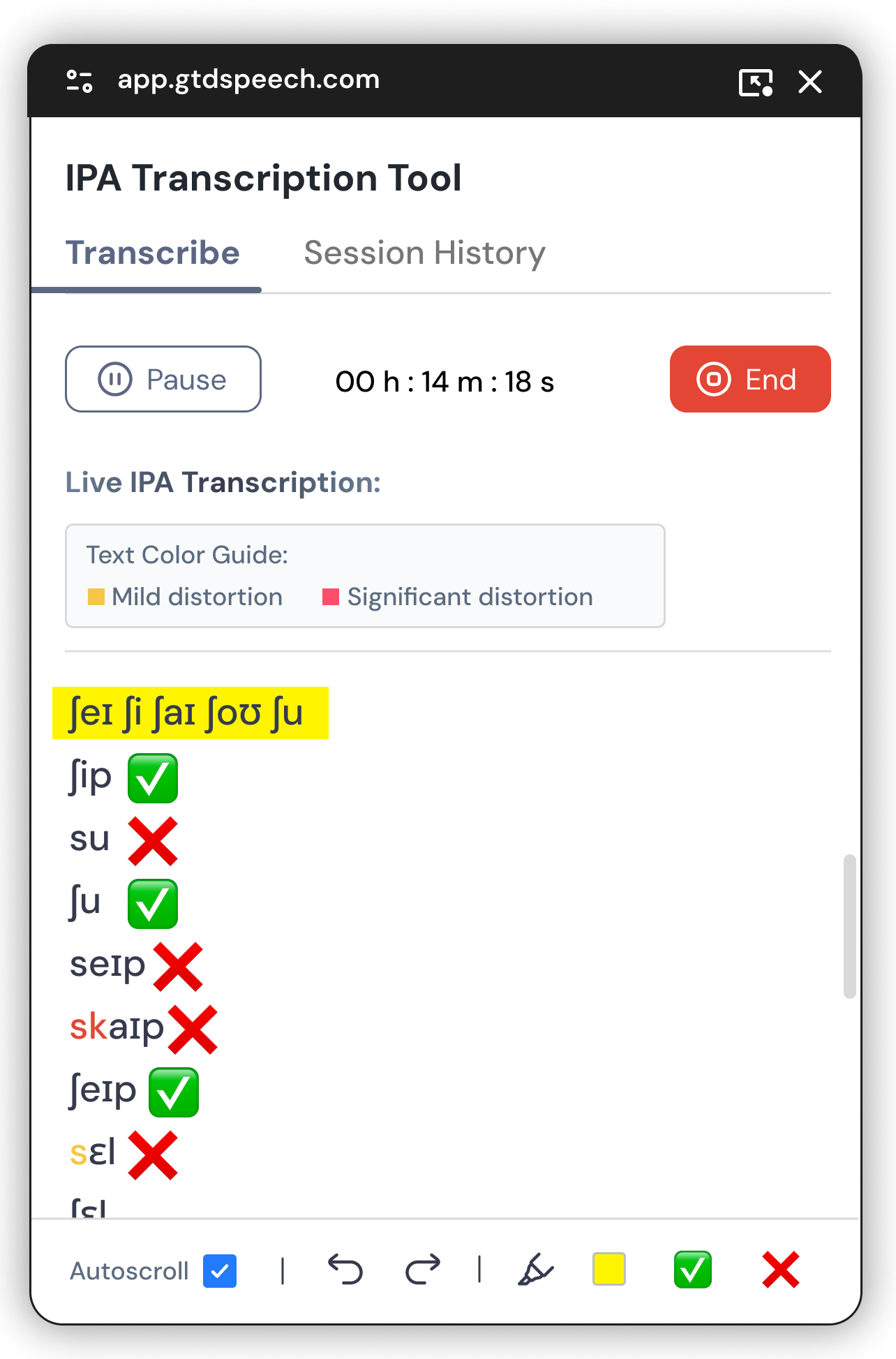 Live IPA transcripts for virtual and in-person SLP sessions